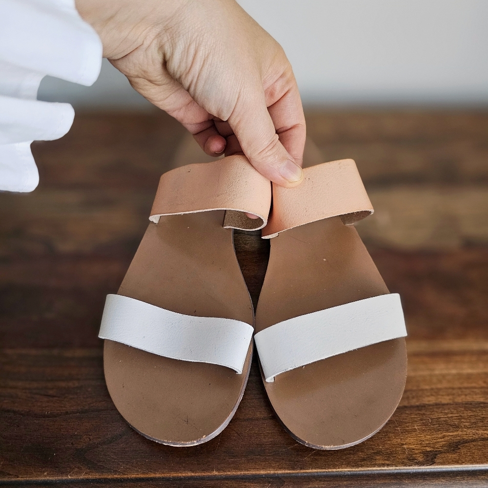 J.Crew Two-Tone Faux Leather Slide Sandals Nude Blush & White | Size 8